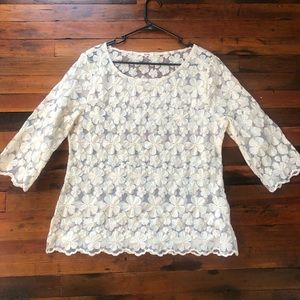 “dylan” sheer floral embroidered top, size M